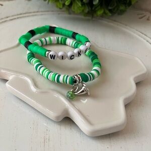 Wicked Green and White stretch Beaded Bracelet Set